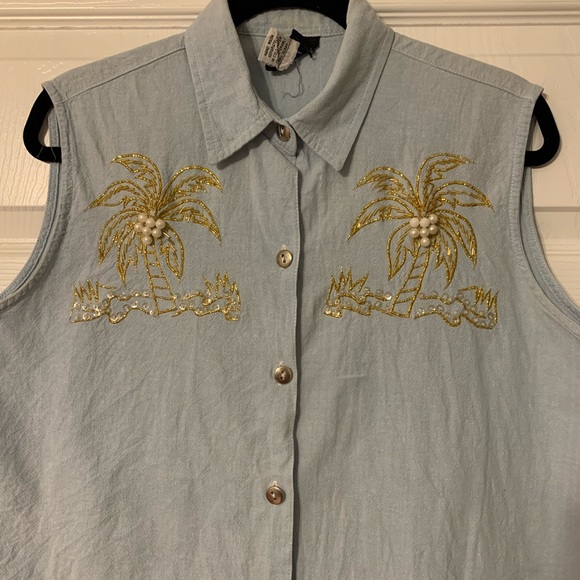 Vintage palm trees sleeveless button down blouse - Picture 3 of 9